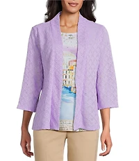 Allison Daley Petite Size 3/4 Sleeve Open Front Pointelle Cardigan