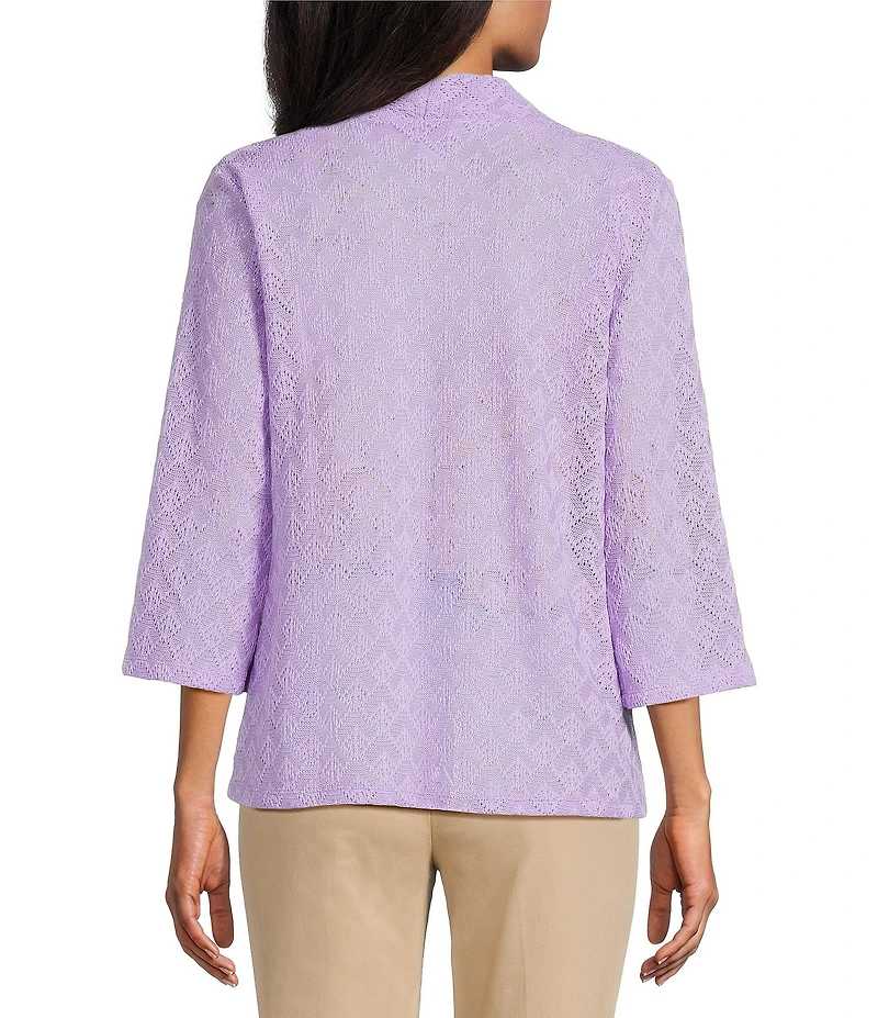 Allison Daley Petite Size 3/4 Sleeve Open Front Pointelle Cardigan