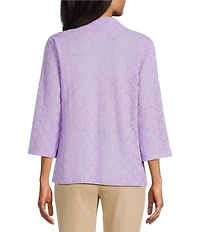 Allison Daley Petite Size 3/4 Sleeve Open Front Pointelle Cardigan