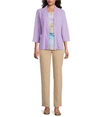 Allison Daley Petite Size 3/4 Sleeve Open Front Pointelle Cardigan