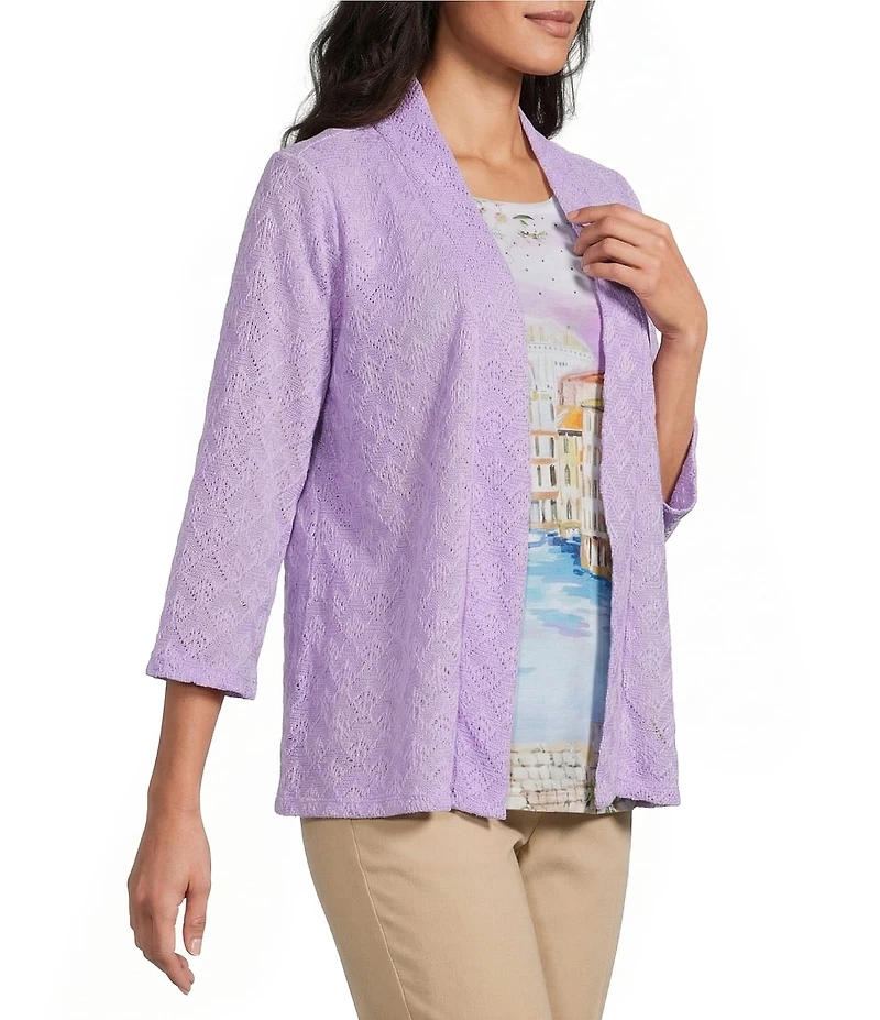 Allison Daley Petite Size 3/4 Sleeve Open Front Pointelle Cardigan