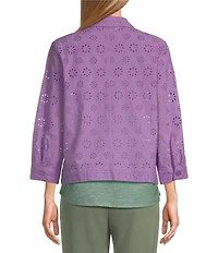 Allison Daley Petite Size 3/4 Sleeve Point Collar Button Front Eyelet Jacket