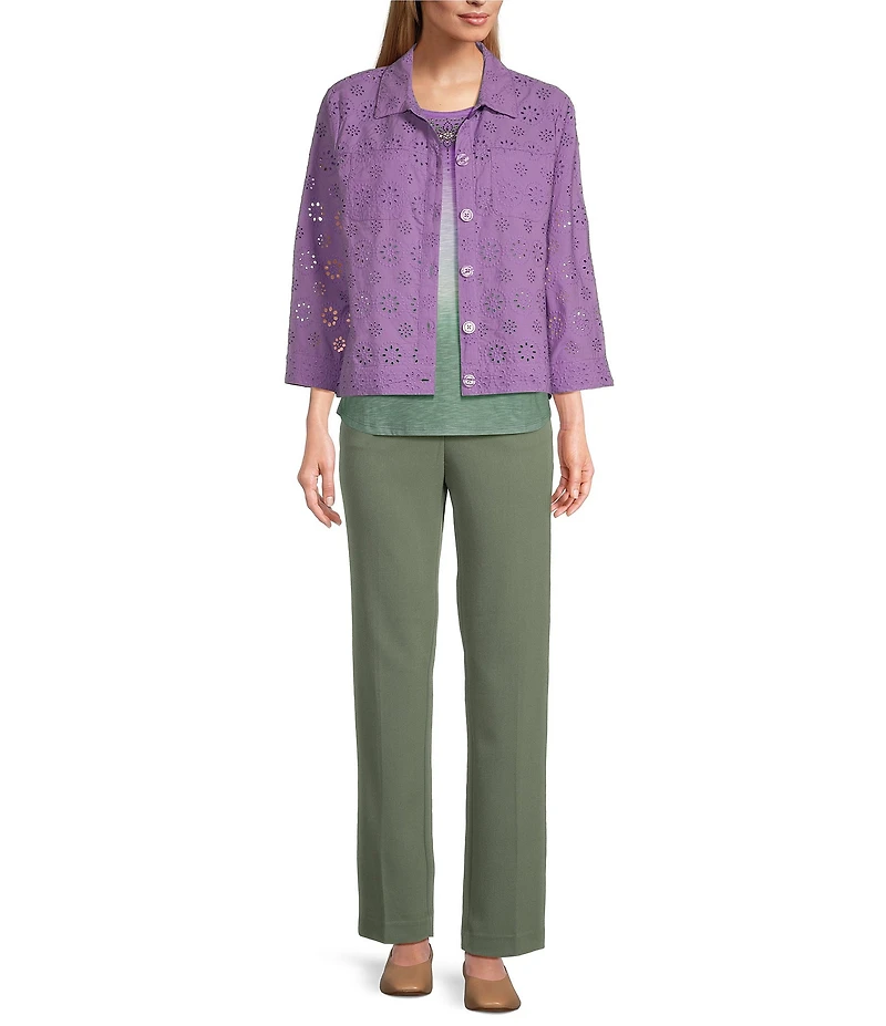 Allison Daley Petite Size 3/4 Sleeve Point Collar Button Front Eyelet Jacket