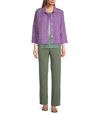 Allison Daley Petite Size 3/4 Sleeve Point Collar Button Front Eyelet Jacket