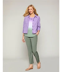 Allison Daley Petite Size 3/4 Sleeve Point Collar Button Front Eyelet Jacket