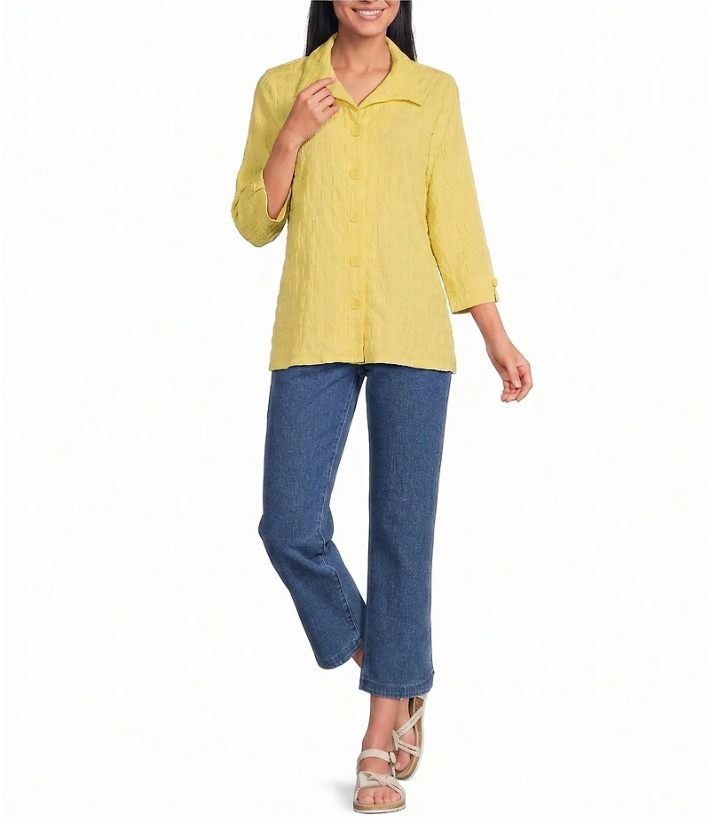 Allison Daley Petite Size 3/4 Sleeve Point Collar Button Front Knit Top