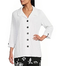 Allison Daley Petite Size 3/4 Sleeve Point Collar Button Front Knit Top