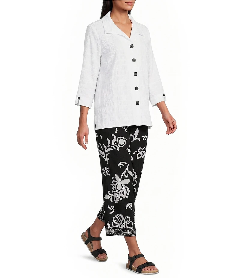 Allison Daley Petite Size 3/4 Sleeve Point Collar Button Front Knit Top