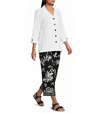 Allison Daley Petite Size 3/4 Sleeve Point Collar Button Front Knit Top