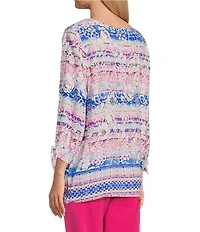 Allison Daley Petite Size 3/4 Tie Sleeve Keyhole Neck Blouse