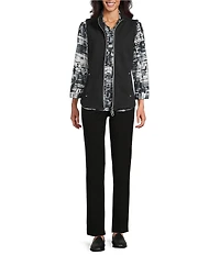 Allison Daley Petite Size Black Cable Quilted Sleeveless Two-Way Zip-Up Vest