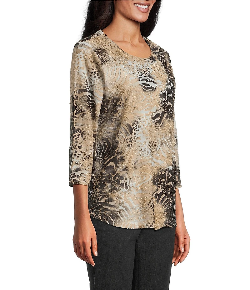 Allison Daley Petite Size Burnout 3/4 Sleeve Crew Neck Knit Top