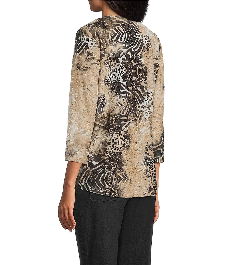 Allison Daley Petite Size Burnout 3/4 Sleeve Crew Neck Knit Top