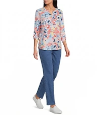 Allison Daley Petite Size Chambray Straight Leg Stretch Denim Elastic Waist Pull-On Jeans