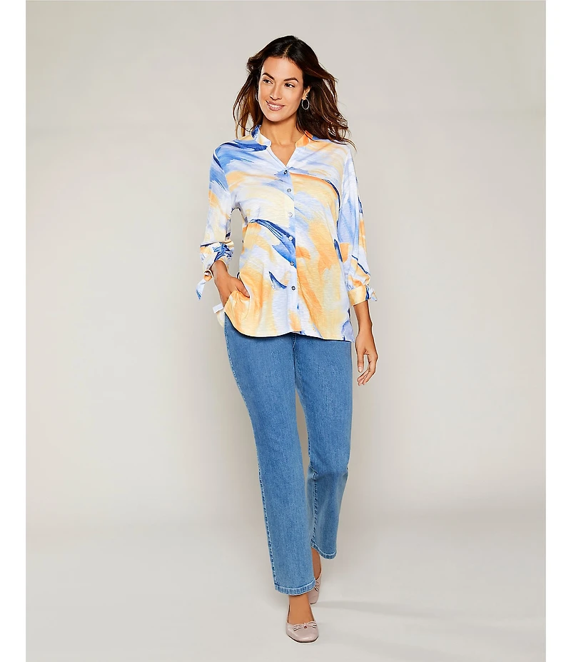Allison Daley Petite Size Chambray Straight Leg Stretch Denim Elastic Waist Pull-On Jeans