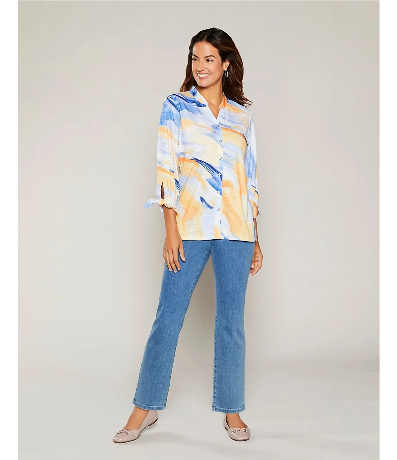 Allison Daley Petite Size Chambray Straight Leg Stretch Denim Elastic Waist Pull-On Jeans