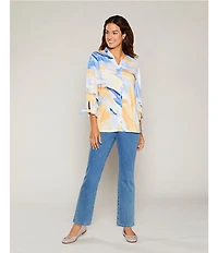 Allison Daley Petite Size Chambray Straight Leg Stretch Denim Elastic Waist Pull-On Jeans