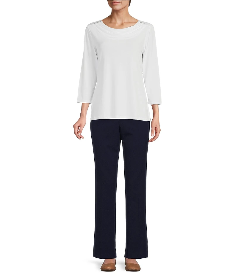 Allison Daley Petite Size City Stretch Straight Leg Elastic Waist Pull-On Pants