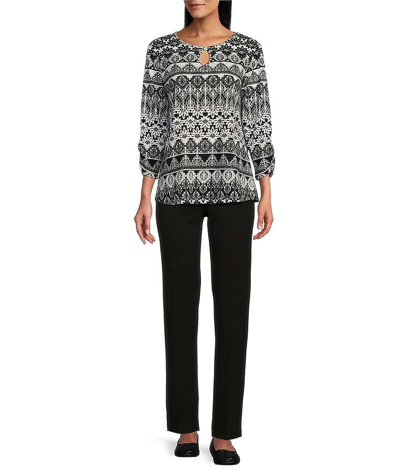 Allison Daley Petite Size City Stretch Straight Leg Elastic Waist Pull-On Pants