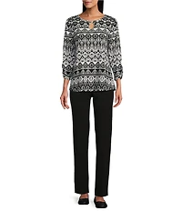 Allison Daley Petite Size City Stretch Straight Leg Elastic Waist Pull-On Pants