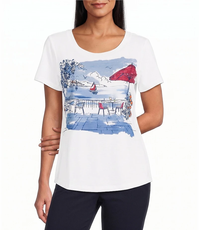 Allison Daley Petite Size Coast Walk Short Sleeve Crew Neck Knit Top