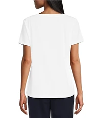 Allison Daley Petite Size Coast Walk Short Sleeve Crew Neck Knit Top