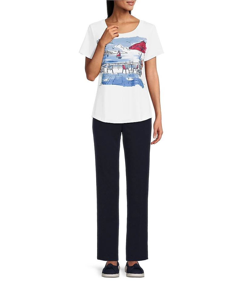 Allison Daley Petite Size Coast Walk Short Sleeve Crew Neck Knit Top