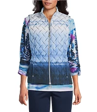 Allison Daley Petite Size Diamond Quilt Sleeveless Embellished Zip Up Vest