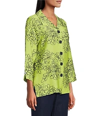 Allison Daley Petite Size Embroidered 3/4 Sleeve Point Collar Button Front Blouse