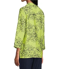 Allison Daley Petite Size Embroidered 3/4 Sleeve Point Collar Button Front Blouse