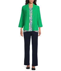 Allison Daley Petite Size Floral Eyelet Knit 3/4 Sleeve Open-Front Cardigan