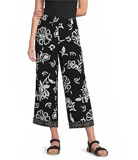 Allison Daley Petite Size Floral Print Pull-On Crinkle Soft Crop Pants