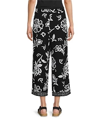 Allison Daley Petite Size Floral Print Pull-On Crinkle Soft Crop Pants