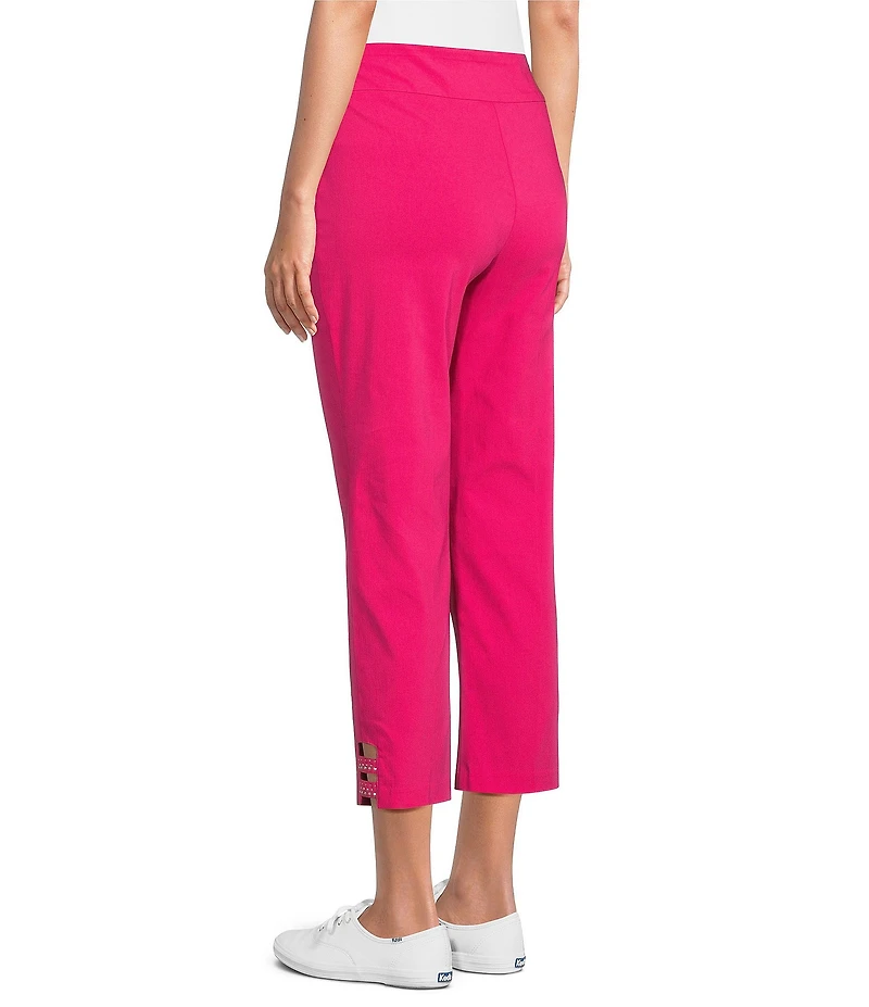 Allison Daley Petite Size Lattice Hem Pull-On Straight Leg Cropped Pants