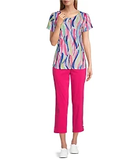 Allison Daley Petite Size Lattice Hem Pull-On Straight Leg Cropped Pants