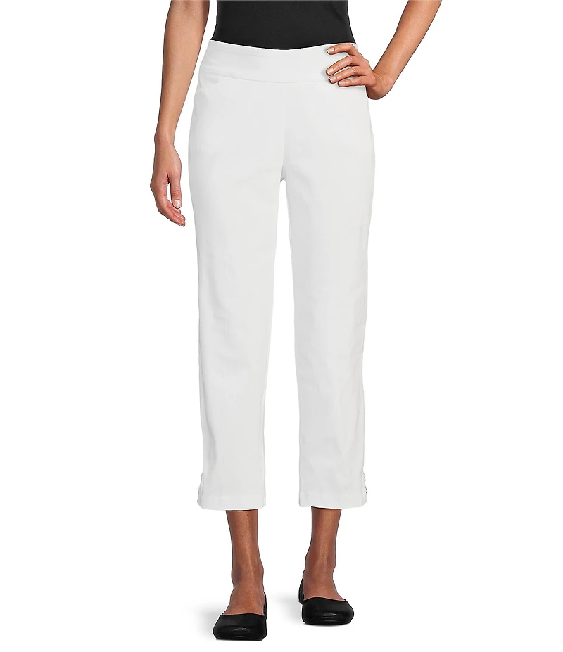Allison Daley Petite Size Lattice Hem Pull-On Straight Leg Cropped Pants