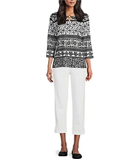 Allison Daley Petite Size Lattice Hem Pull-On Straight Leg Cropped Pants