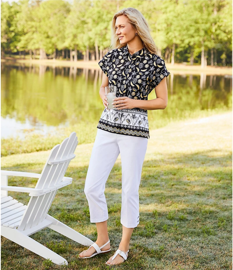 Allison Daley Petite Size Lattice Hem Pull-On Straight Leg Cropped Pants