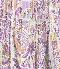 Allison Daley Petite Size Lavender Garden Print 3/4 Bell Sleeve Button Front Y-Neck Blouse