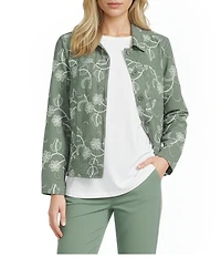 Allison Daley Petite Size Long Sleeve Button Front Point Collar Embroidered Jacket