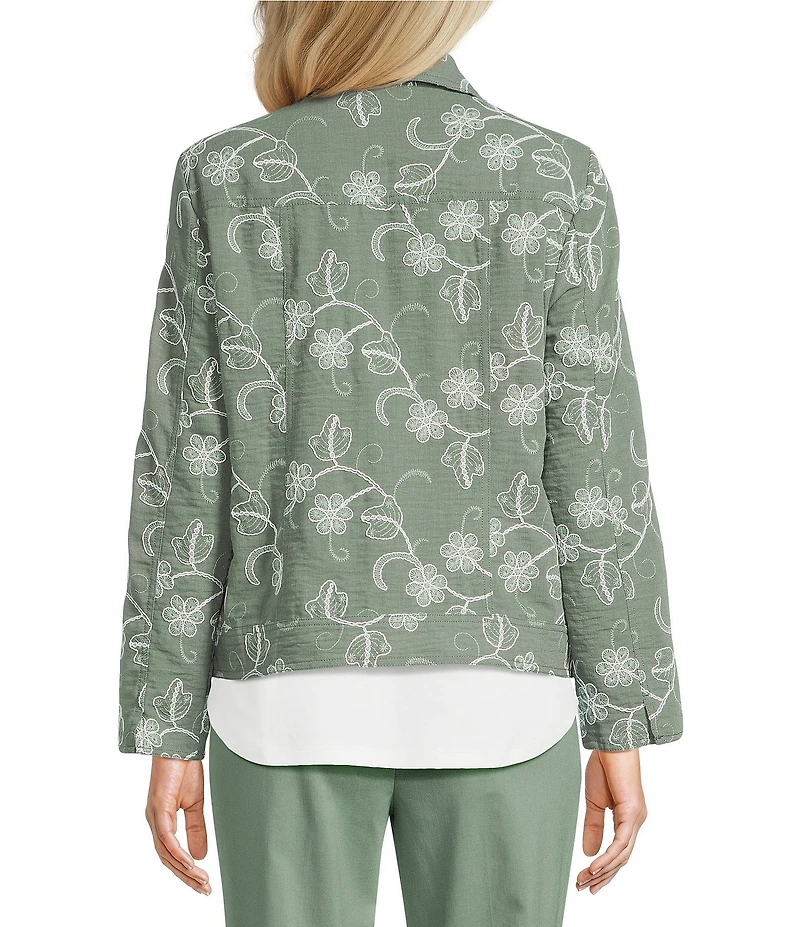 Allison Daley Petite Size Long Sleeve Button Front Point Collar Embroidered Jacket