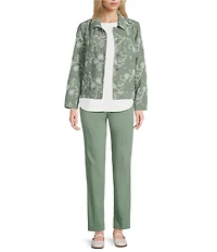 Allison Daley Petite Size Long Sleeve Button Front Point Collar Embroidered Jacket