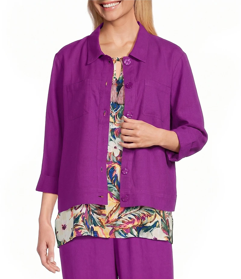 Allison Daley Petite Size Long Sleeve Button Front Point Collar Soft Jacket
