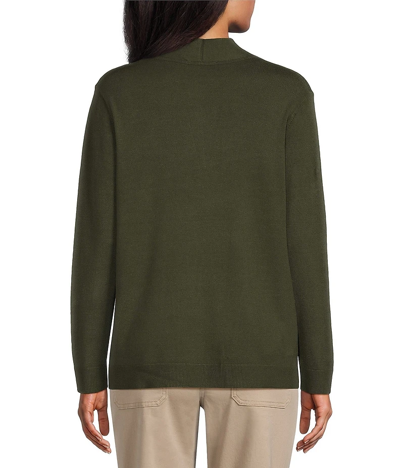 Allison Daley Petite Size Long Sleeve Open-Front Rib Trim Cardigan