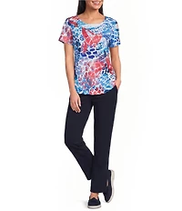 Allison Daley Petite Size Multi Animal Print Short Sleeve Crew Neck Top