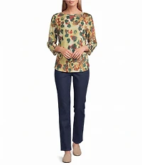 Allison Daley Petite Size Multi Spot 3/4 Sleeve Boat Neck Knit Top