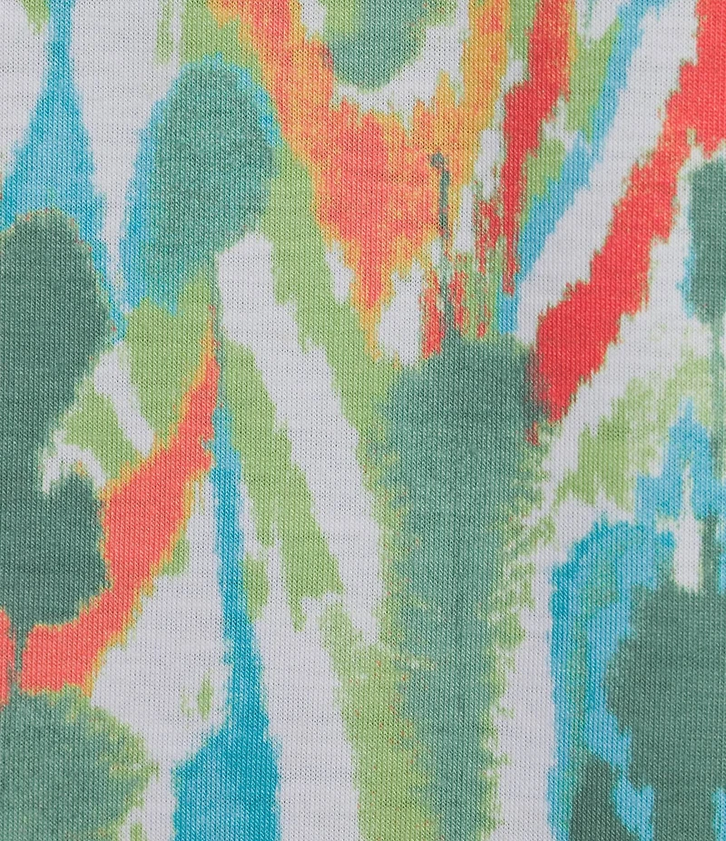 Allison Daley Petite Size Natural Ikat Print Short Sleeve Criss-Cross Keyhole Neck Short Sleeve Jersey Knit Top