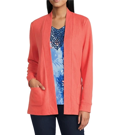 Allison Daley Petite Size Patch Pocket Long Sleeve Open-Front Knit Cardigan