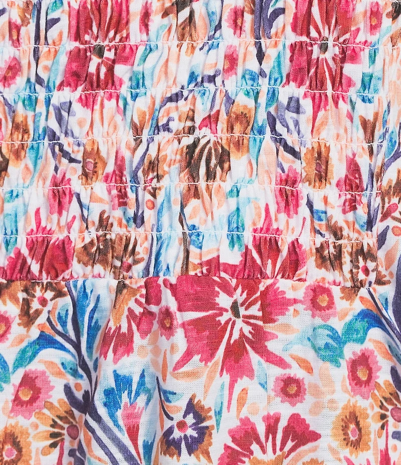 Allison Daley Petite Size Pomegranate Floral Vine Border 3/4 Tie Sleeve Keyhole Neck Knit Top