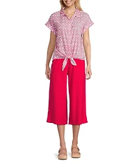 Allison Daley Petite Size Pomegranate Linen Blend Pull-On Capri Pants